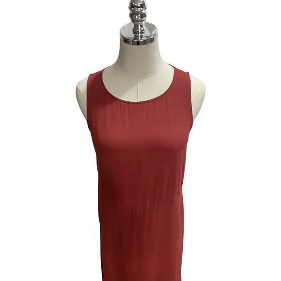 EILEEN FISHER Asymmetrical Hem Silk Georgette Fluid Dress Women Sz XS Red Rust - Picture 7 of 10